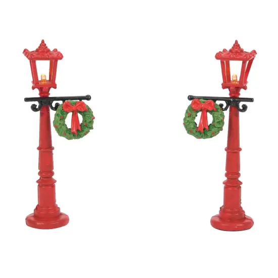Department 56 Dept 56 Set of 2 Red Christmas Village Street Lights with Wreaths Multicolor {1}