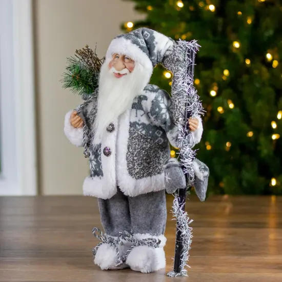 Northlight 16" Gray and White Country Santa Claus Christmas Figure {3}
