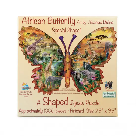 Sunsout African Butterfly 1000 pc Special Shape Jigsaw Puzzle 97013 {4}