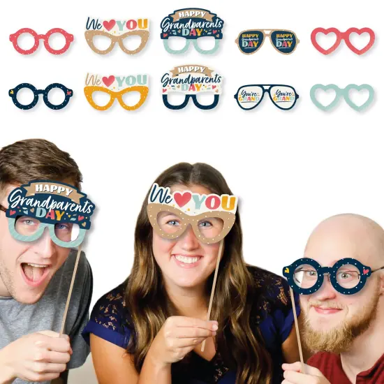 Big Dot of Happiness Happy Grandparents Day Glasses - Paper Card Stock Grandma & Grandpa Party Photo Booth Props Kit - 10 Count {3}