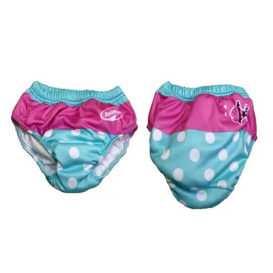 SwimWays 8" Pink and Blue Fish with Polka Dot Print Reusable Swim Diaper - 12 Months {3}