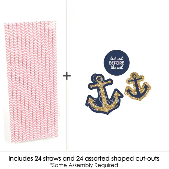 Big Dot of Happiness Last Sail Before the Veil Paper Straw Decor - Nautical Bridal Shower and Bachelorette Party Striped Decorative Straws - Set of 24 {4}
