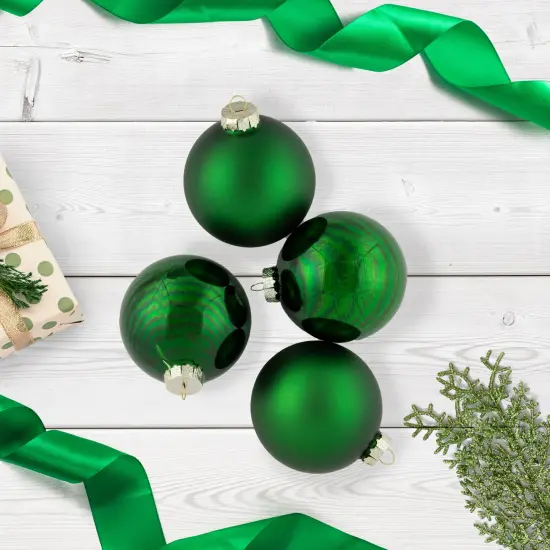 Northlight 2-Finish Glass Ball Christmas Ornaments - 4" (100mm) - Green - 4ct {3}