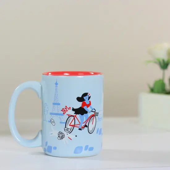 Wild Eye 5&rdquo; Decorative Pale Blue with Red, Black and White Parisian Experience Drink Mug {3}