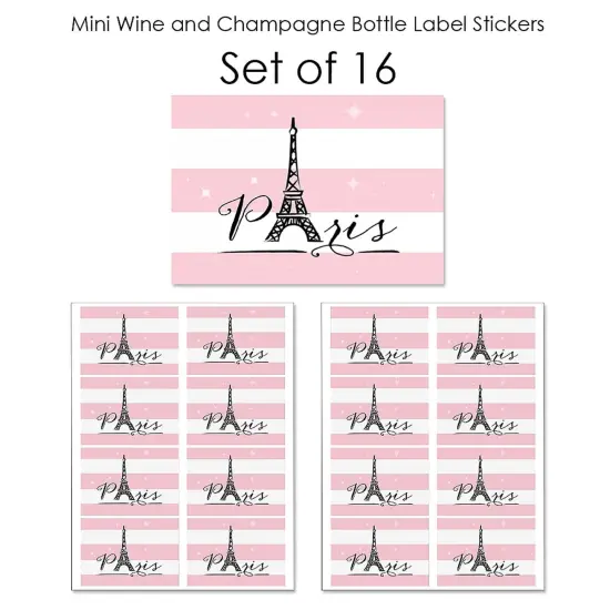 Big Dot of Happiness Paris, Ooh La La - Mini Wine & Champagne Bottle Label Stickers - Paris Themed Baby Shower Birthday Party Favor Gift - Set of 16 {7}