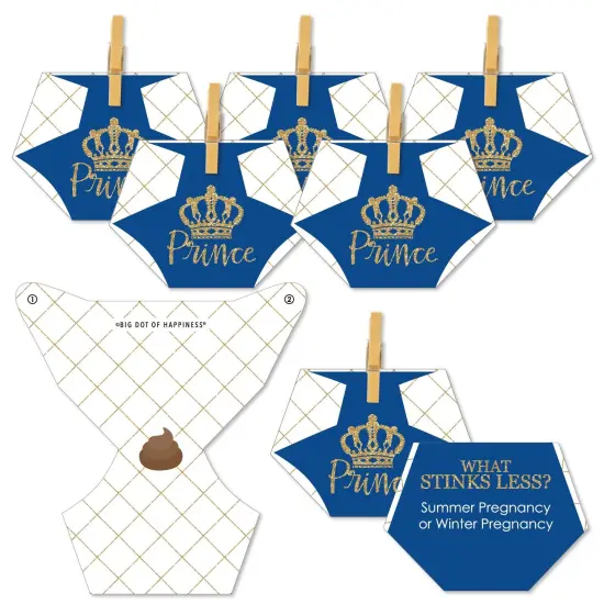 Big Dot of Happiness Royal Prince Charming - Baby Shower Conversation Starter - 2-in-1 Dirty Diaper Game - Set of 24 {1}