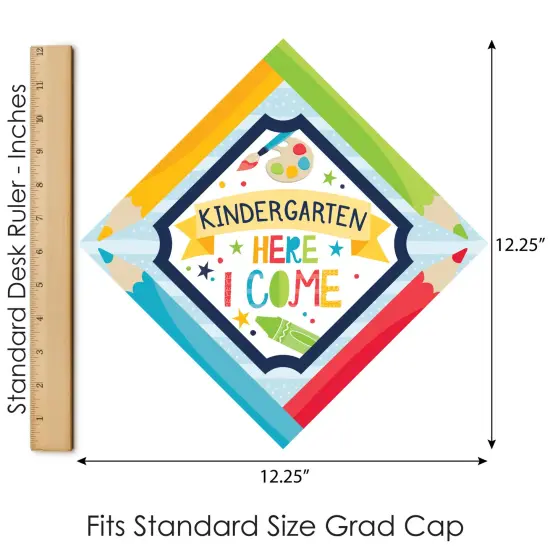 Big Dot of Happiness Kindergarten Here I Come - Kids Preschool Graduation Cap Decorations Kit - Grad Cap Cover {7}