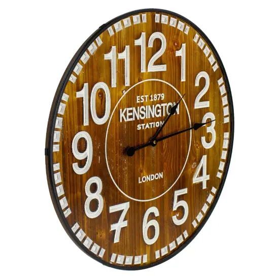 Northlight 24" Rustic Industrial Farmhouse Style Round Wall Clock with Metal Frame Brown {3}