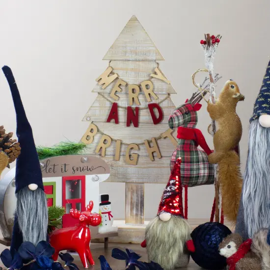 Northlight Wooden Tree "Merry and Bright" Christmas Decoration - 23" - Gold and Red Beige {3}