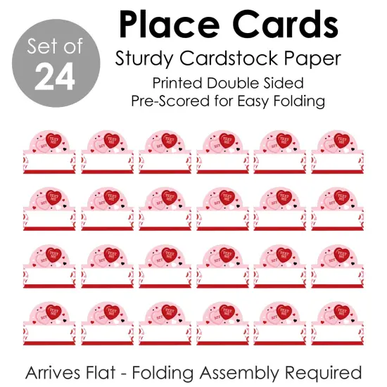 Big Dot of Happiness Conversation Hearts - Valentine&rsquo;s Day Party Tent Buffet Card - Table Setting Name Place Cards - Set of 24 {7}