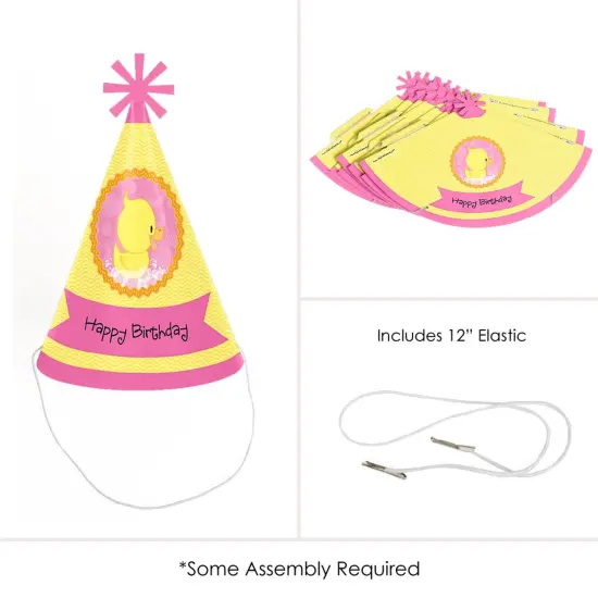 Big Dot of Happiness Pink Ducky Duck - Cone Happy Birthday Party Hats for Kids and Adults - Set of 8 (Standard Size) {6}
