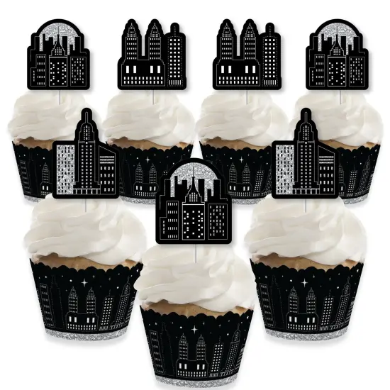 Big Dot of Happiness Nighttime City Skyline - Cupcake Decoration - New York Party Cupcake Wrappers and Treat Picks Kit - Set of 24 {1}