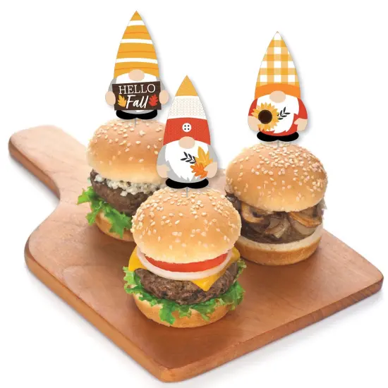 Big Dot of Happiness Fall Gnomes - Dessert Cupcake Toppers - Autumn Harvest Party Clear Treat Picks - Set of 24 {6}