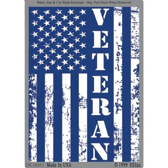 Patriotic Blue and White American Flag Sticker, Veteran (3"x4-1/4") {1}