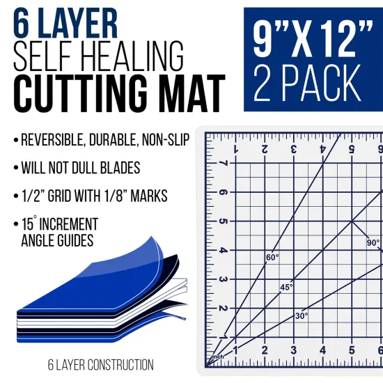 9" x 12" Self-Healing Cutting Mat 5-Ply (2 Pack) - Double-Sided White/Blue Craft Mat, Non-Slip Cutting Mats for Crafts, Sewing, Quilting, Scrapbooking {2}