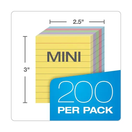 Mini Index Cards, 3" x 2.5", Ruled, Assorted Colors, 200 Per Pack, 6 Packs {3}