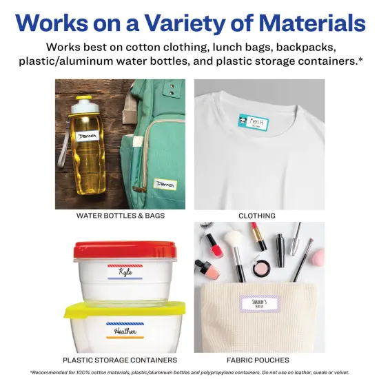 Avery No-Iron Fabric Name Labels, Cute Animals Preprinted Designs, Handwrite-Only, 2-Pack, 48 Preprinted Labels (21958) {4}