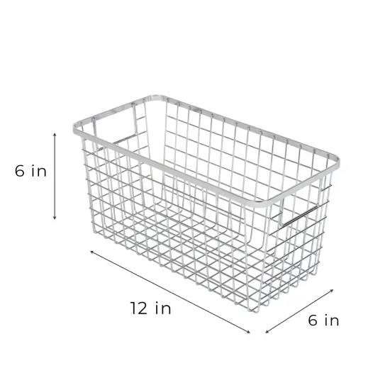Smart Design Nestable Basket Organizer with Handles - Steel - 6 x 12 x 6 - Chrome - Set of 4 {4}