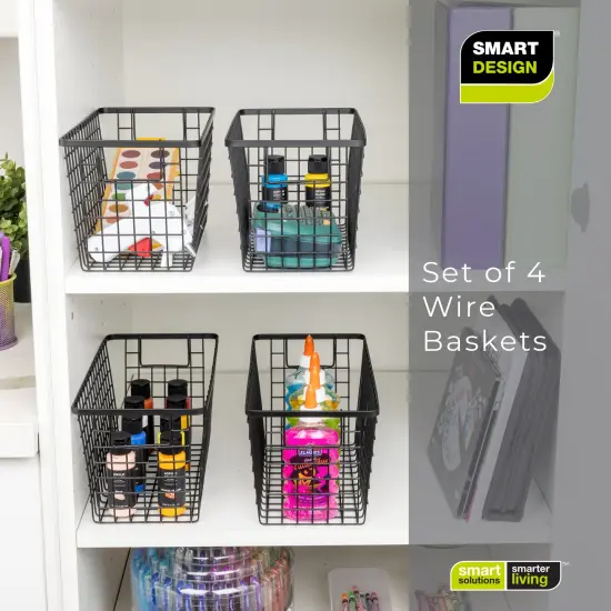 Smart Design Nestable Basket Organizer with Handles - Steel - 6 x 12 x 6 - Black- Set of 4 {5}