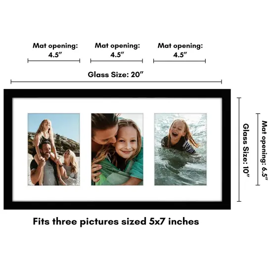 Americanflat 10x20 Collage Picture Frame - Displays (3) 5x7 Photos with Mat or (1) 10x20 Photo without Mat - Wall Gallery Decor - Plexiglass Cover - Hanging Hardware - Black {8}