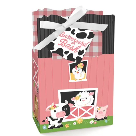 Big Dot of Happiness Girl Farm Animals - Pink Barnyard Baby Shower or Birthday Party Favor Boxes - Set of 12 {1}