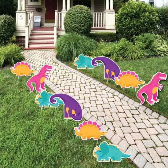 Big Dot of Happiness Roar Dinosaur Girl - T-Rex Lawn Decorations - Outdoor Dino Mite Baby Shower or Birthday Party Yard Decorations - 10 Piece {1}