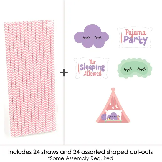 Big Dot of Happiness Pajama Slumber Party - Paper Straw Decor - Girls Sleepover Birthday Party Striped Decorative Straws - Set of 24 {6}
