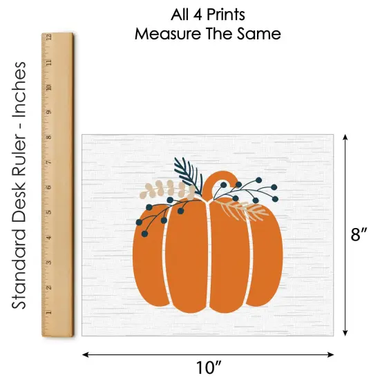 Big Dot of Happiness Happy Thanksgiving - Unframed Fall Harvest Pumpkin Linen Paper Wall Art - Set of 4 - Artisms - 8 x 10 inches {7}