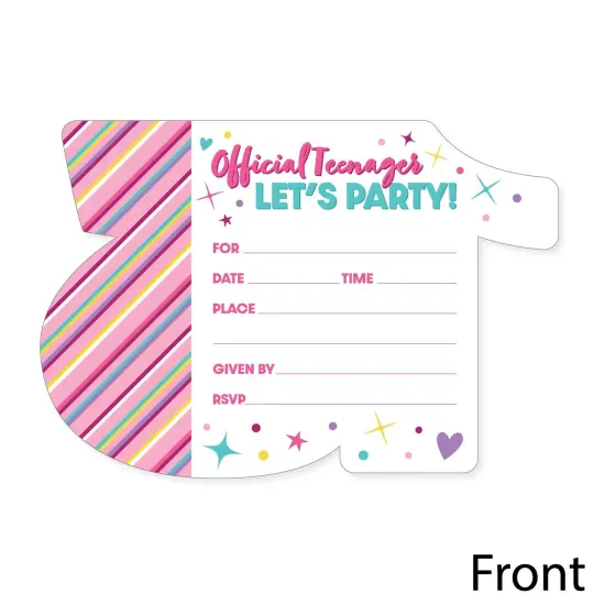 Big Dot of Happiness Girl 13th Birthday - Shaped Fill-In Invitations - Official Teenager Birthday Party Invitation Cards with Envelopes - Set of 12 {4}