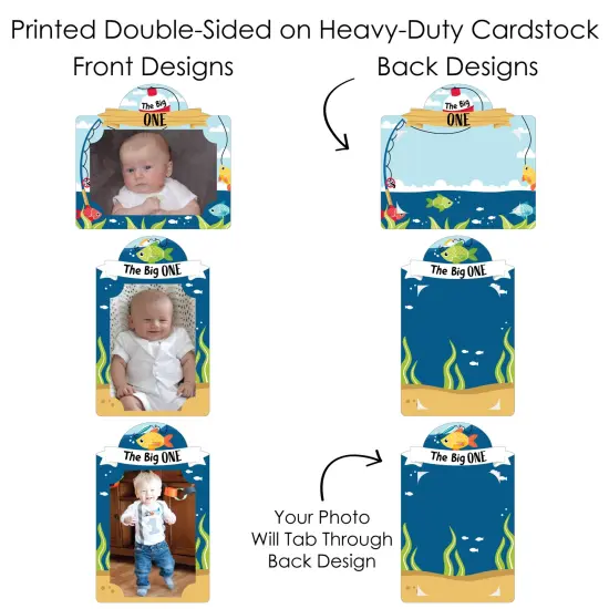 Big Dot of Happiness 1st Birthday Reeling in the Big One - Fish First Birthday Party Picture Centerpiece Sticks - Photo Table Toppers - 15 Pieces {7}