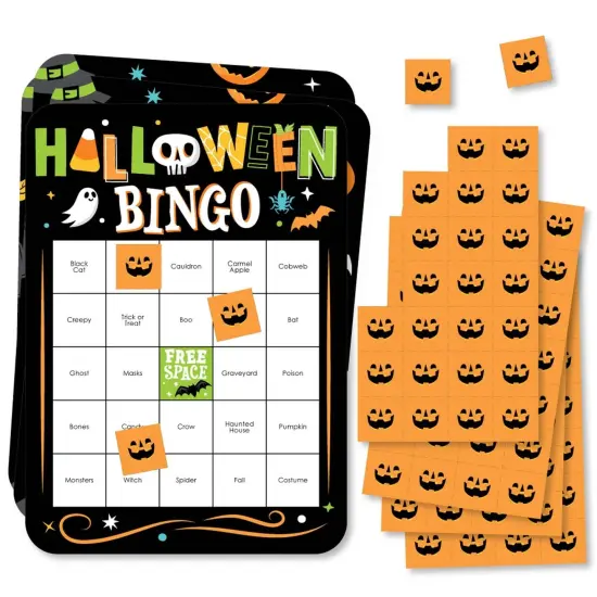 Big Dot of Happiness Jack-O'-Lantern Halloween - Bingo Cards and Markers - Kids Halloween Party Bingo Game - Set of 18 {1}