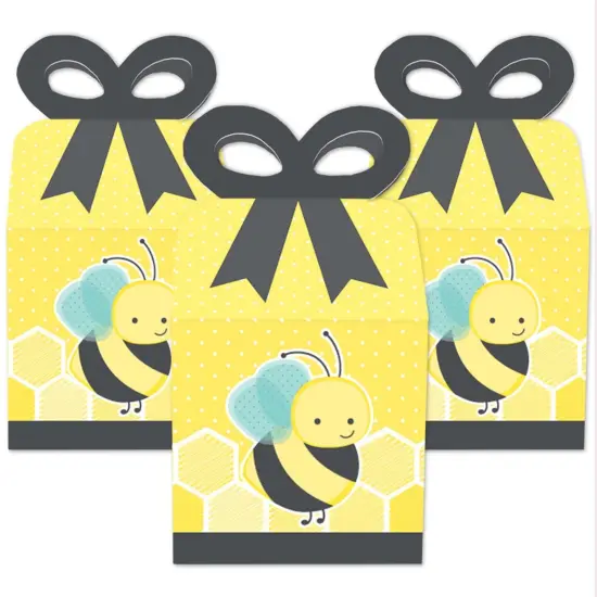 Big Dot of Happiness Honey Bee - Square Favor Gift Boxes - Baby Shower or Birthday Party Bow Boxes - Set of 12 {3}