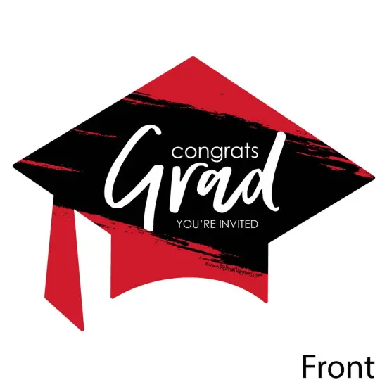 Big Dot of Happiness Red Graduation Party Invitations - Shaped Fill-In Invite Cards with Envelopes - Set of 12 {3}