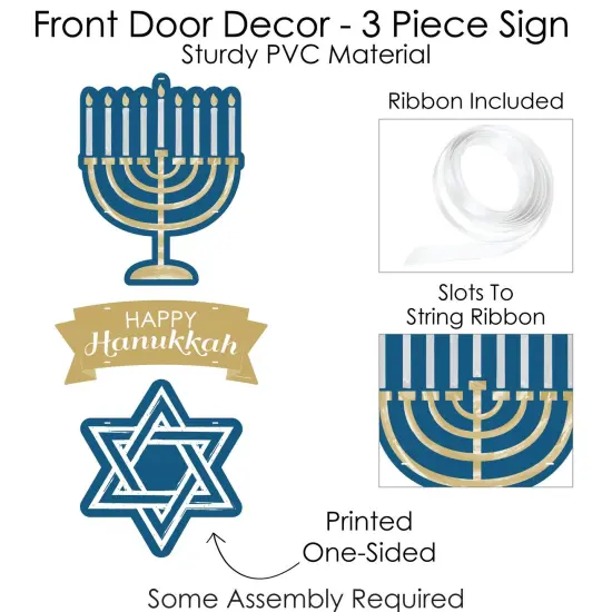 Big Dot of Happiness Happy Hanukkah - Hanging Porch Chanukah Holiday Party Outdoor Decorations - Front Door Decor - 3 Piece Sign {6}