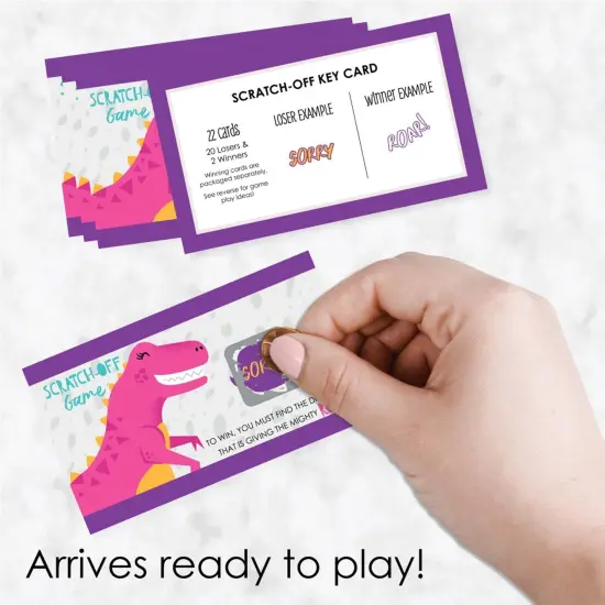 Big Dot of Happiness Roar Dinosaur Girl - Dino Mite T-Rex Baby Shower or Birthday Party Game Scratch Off Cards - 22 Count {3}