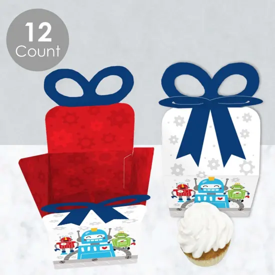 Big Dot of Happiness Gear Up Robots - Square Favor Gift Boxes -Birthday Party or Baby Shower Bow Boxes - Set of 12 {4}