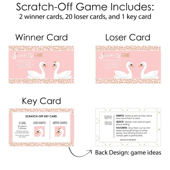 Big Dot of Happiness Swan Soiree - White Swan Baby Shower or Birthday Party Game Scratch Off Cards - 22 Count {6}