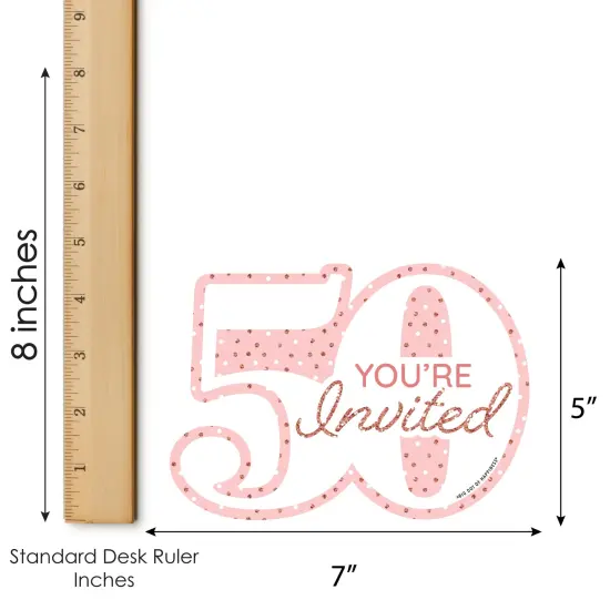 Big Dot of Happiness 50th Pink Rose Gold Birthday - Shaped Fill-In Invitations - Happy Birthday Party Invitation Cards with Envelopes - Set of 12 {7}