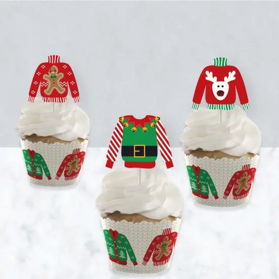 Big Dot of Happiness Ugly Sweater - Cupcake Decoration - Holiday and Christmas Party Cupcake Wrappers and Treat Picks Kit - Set of 24 {4}