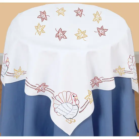 Jack Dempsey Stamped White Perle Edge Table Topper 35"X35"-Thanksgiving {1}