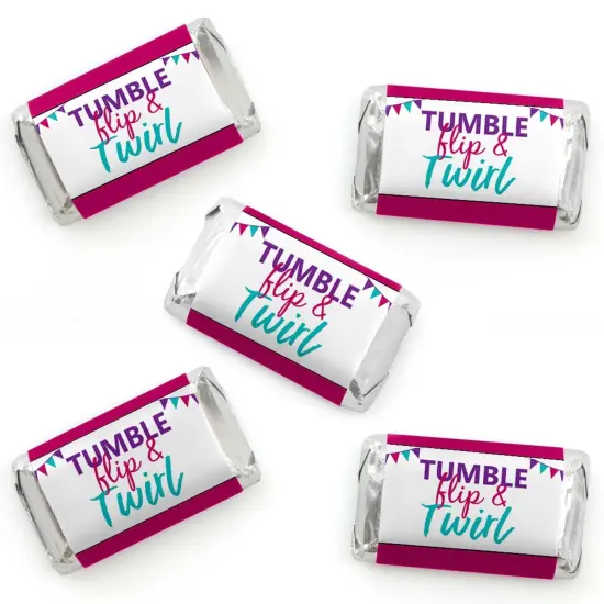 Big Dot of Happiness Tumble, Flip & Twirl - Gymnastics - Mini Candy Bar Wrapper Stickers - Birthday Party or Gymnast Party Small Favors - 40 Count {1}
