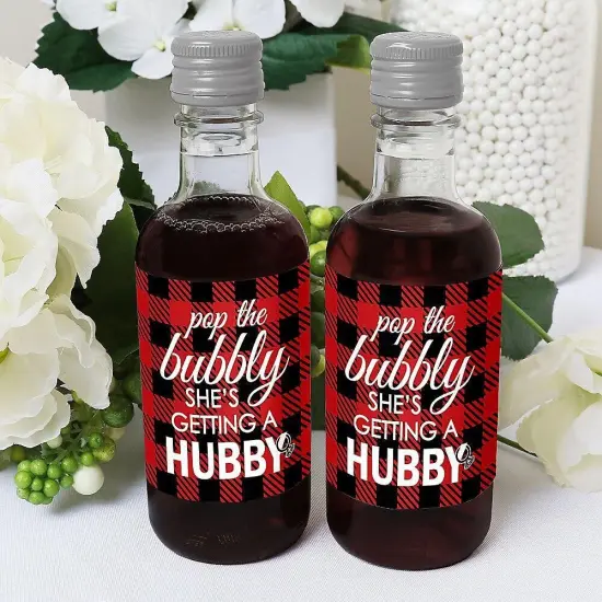Big Dot of Happiness Flannel Fling Before the Ring - Mini Wine & Champagne Bottle Label Stickers - Buffalo Plaid Bachelorette Party Favor Gift - 16 Ct {6}