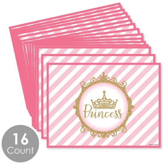 Big Dot of Happiness Little Princess Crown - Party Table Decorations - Pink and Gold Princess Baby Shower or Birthday Party Placemats - Set of 16 {4}