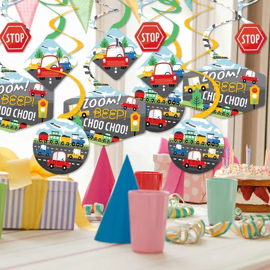 Big Dot of Happiness Cars, Trains, and Airplanes - Transportation Birthday Party Hanging Decor - Party Decoration Swirls - Set of 40 {3}