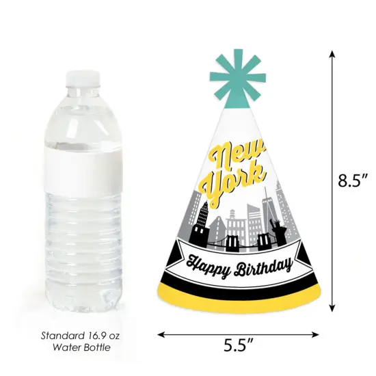 Big Dot of Happiness NYC Cityscape - Cone Happy Birthday Party Hats for Kids and Adults - Set of 8 (Standard Size) {4}