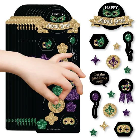 Big Dot of Happiness Mardi Gras - Masquerade Party Favor Kids Stickers - 16 Sheets - 256 Stickers {1}