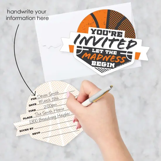 Big Dot of Happiness Basketball - Let the Madness Begin - Shaped Fill-In Invites - College Basketball Party Invite Cards with Envelopes - Set of 12 {3}