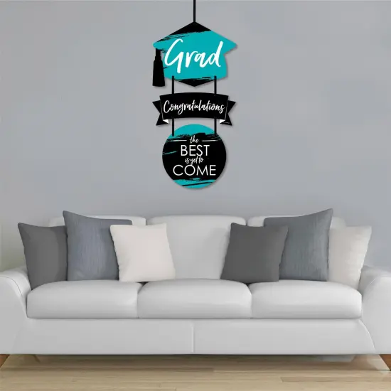 Big Dot of Happiness Teal Grad - Best is Yet to Come - Hanging PorchTurquoise Graduation Party Outdoor Decor - Front Door Decor - 3 Piece Sign {4}
