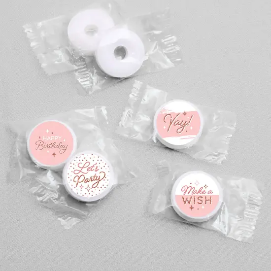 Big Dot of Happiness Pink Rose Gold Birthday - Happy Birthday Party Round Candy Sticker Favors - Labels Fits Chocolate Candy (1 sheet of 108) {4}