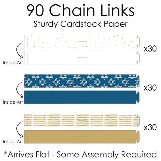 Big Dot of Happiness Happy Hanukkah - 90 Chain Links and 30 Paper Tassels Decoration Kit - Chanukah Holiday Party Paper Chains Garland - 21 feet {7}